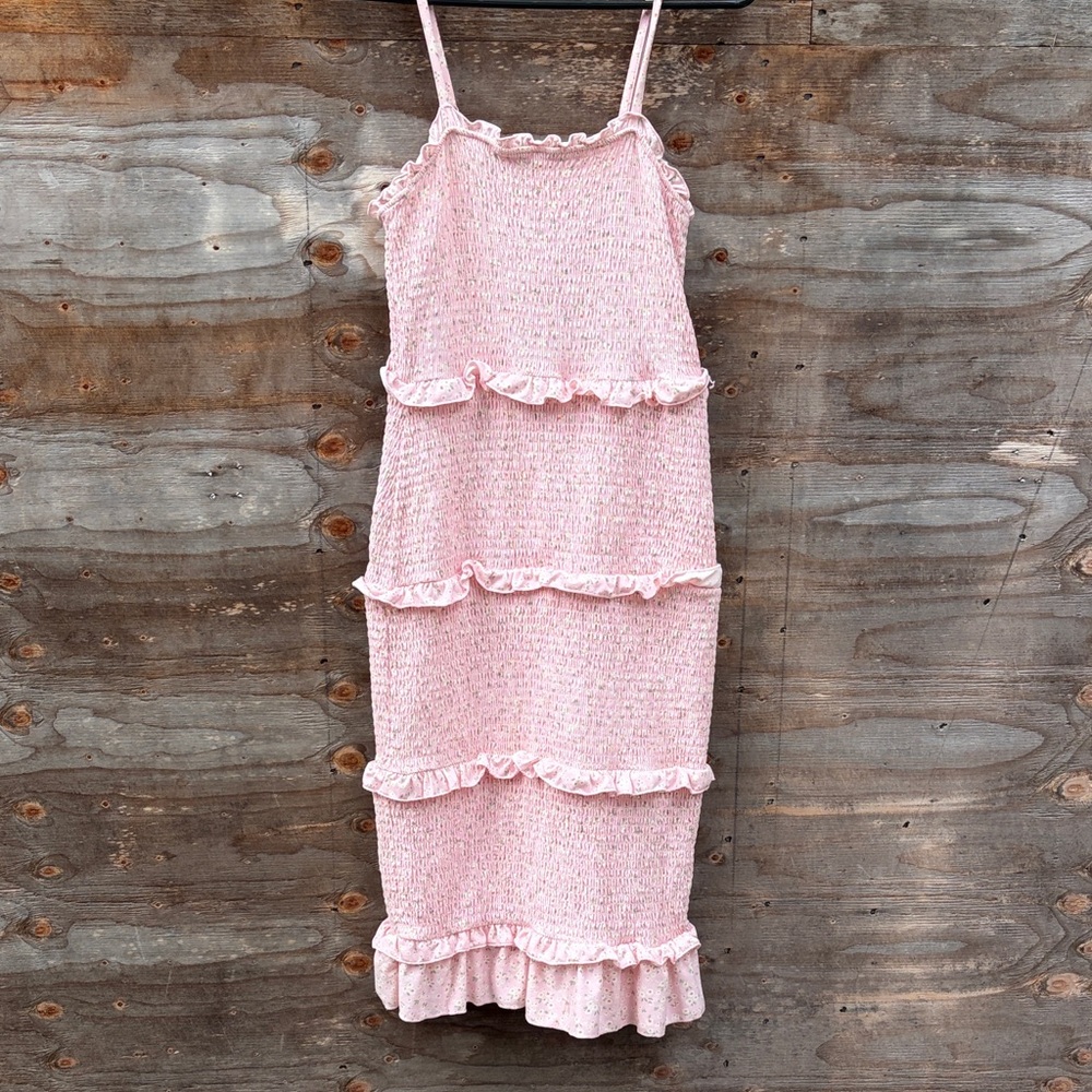 Pink Ruffle Tiered Smocked Dress